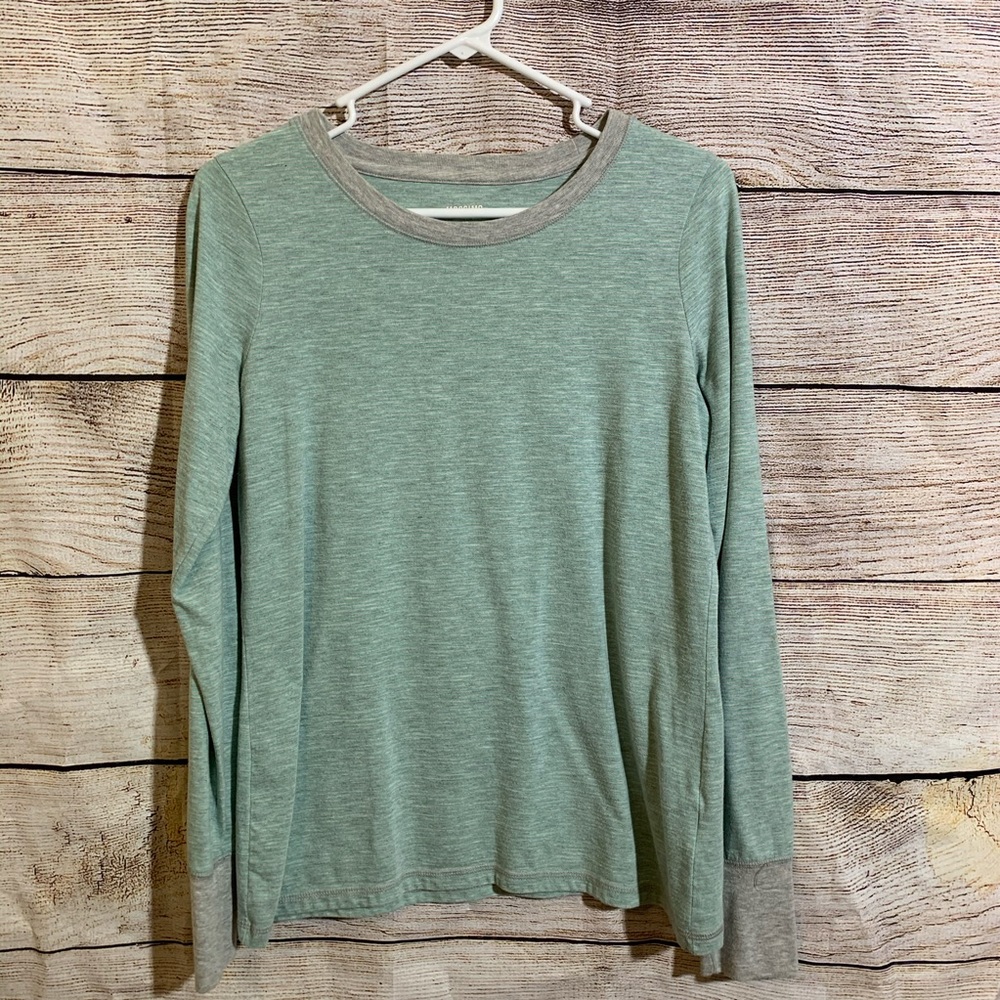 Mint green and gray striped longsleeve tee